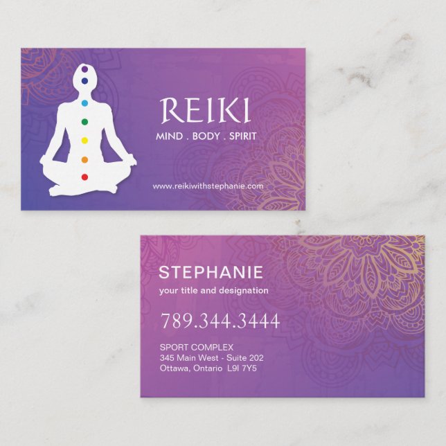 Ioga e cartões de visitas de Reiki (Frente/Verso)