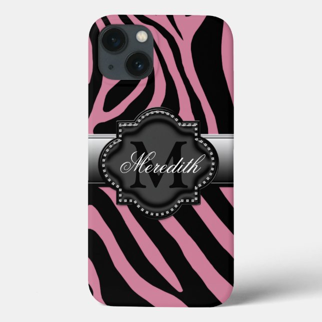 iPad e Capa de telefone 2 do Monograma Zebra Rosa (Verso)