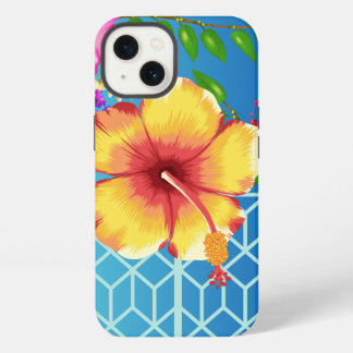 iPhone 13 Case, flor de Ouro azul de fundo.
