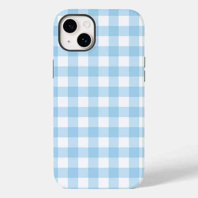 iPhone 14 Plus - Capa de telefone dura azul gingha (Verso)