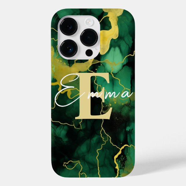 iPhone 14 Pro case Tinta Verde e Álcool Dourado (Verso)