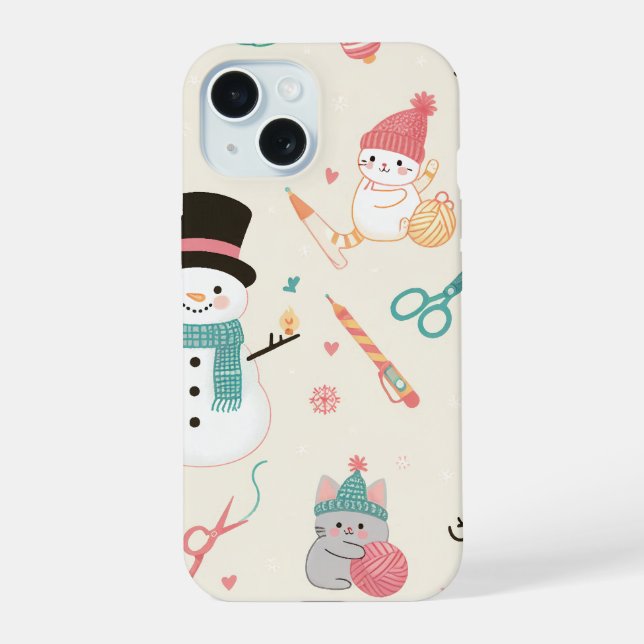 iPhone 15 Capas-Gato de neve (Verso)