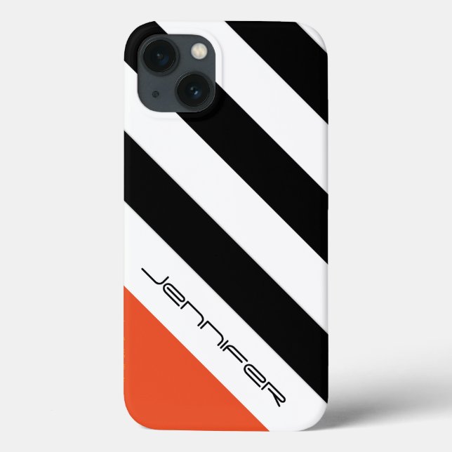 iPhone 6 Case Black, White, Orange Diagonal Stripe (Verso)
