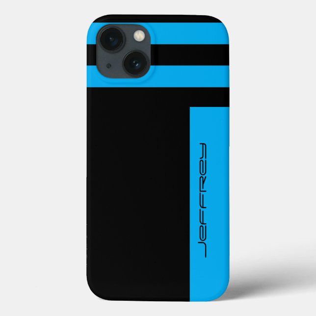 iPhone 6 Case Cyan Blue & Black Two Way Stripe (Verso)