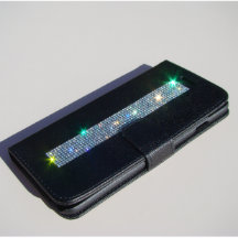 iPhone 6 Plus Black Wallet - Clear Crystals