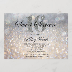 Iridescente Sweet 16 Silver Glitter Convite