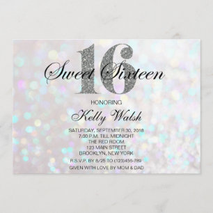 Iridescente Sweet 16 Silver Glitter Convite