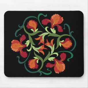 Iris Blooms Interwoven no Mousepad Negro