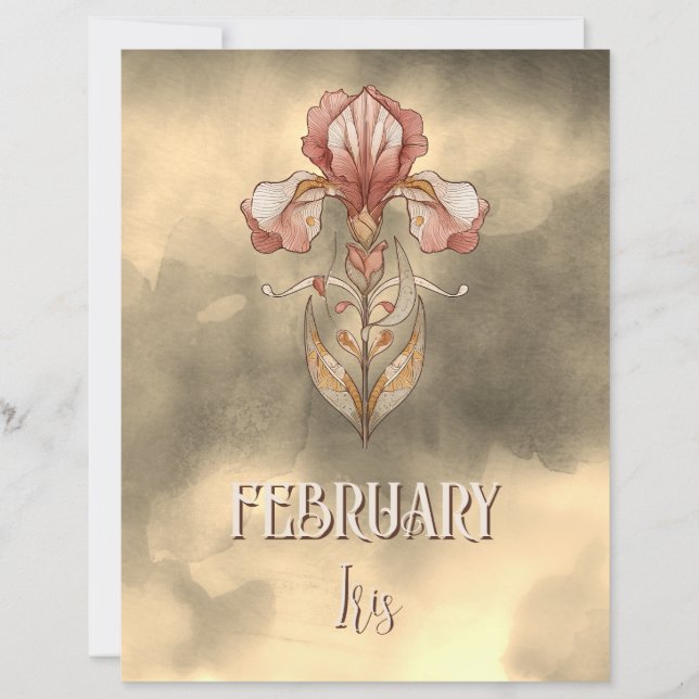 Iris de Fevereiro Elegante Art Nouveau Imprimível (Frente)