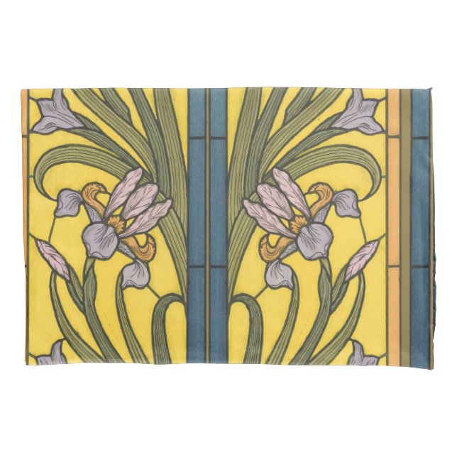 Iris Flower Art Nouveau Vidro Estampado Azul Doura (Frente)