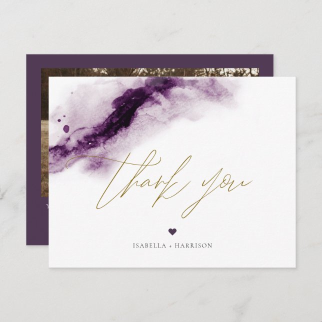 IRIS | Plum Purple Watercolor Cartões de agradecim (Frente/Verso)