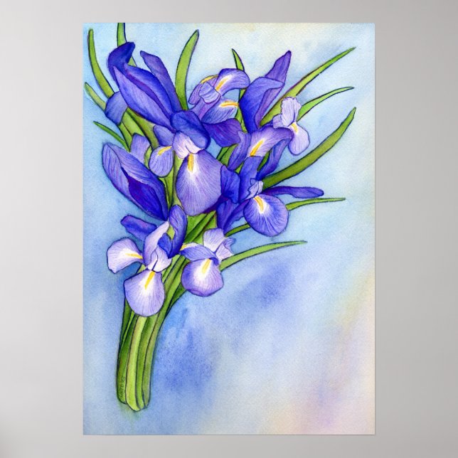 Iris Vase Watercolor Pininting Poster (Frente)