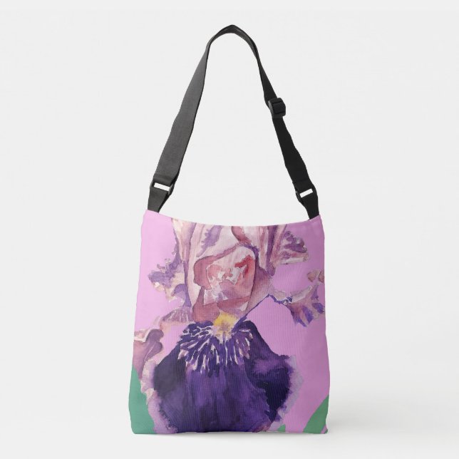 Iris Watercolor Purple Floral Bolsa Crossbody Bag (Frente)