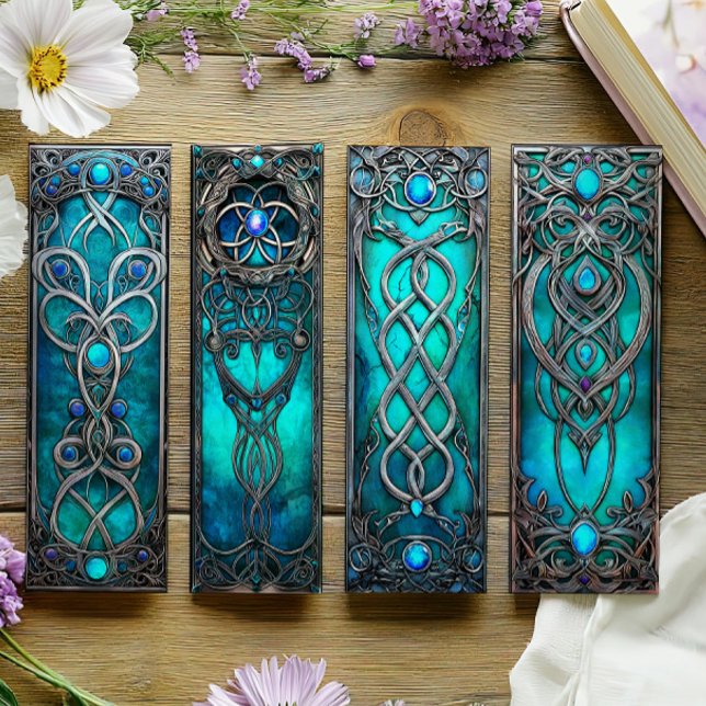 Irish Bookmarks, Turqoise Silver Celtic Bookmarks, (Criador carregado)