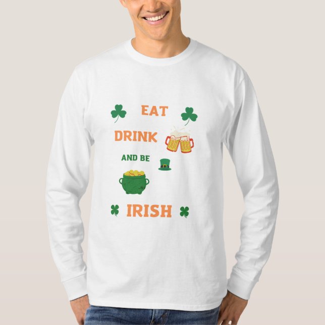 irish Come e bebe cerveja T-Shirt (Frente)