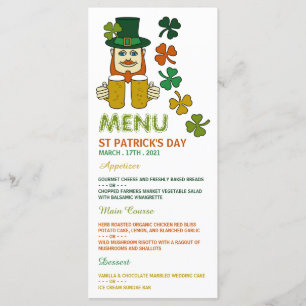 Irish Leprechaun, Cartão de Menu do Dia de São Pat