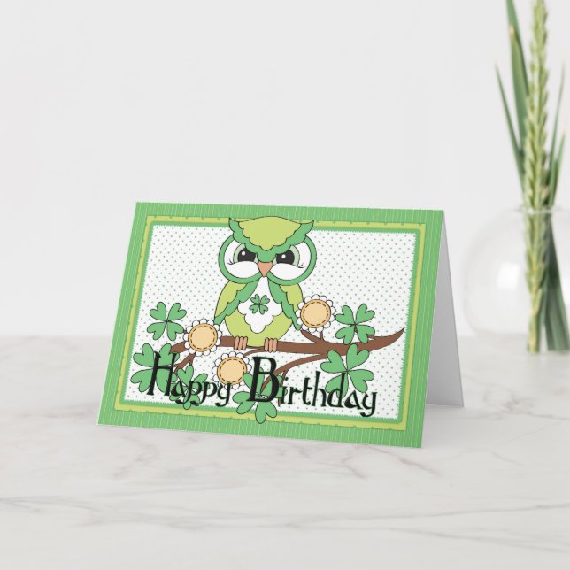 Irish Owl Happy Birthday - Cartão de Aniversário (Frente)