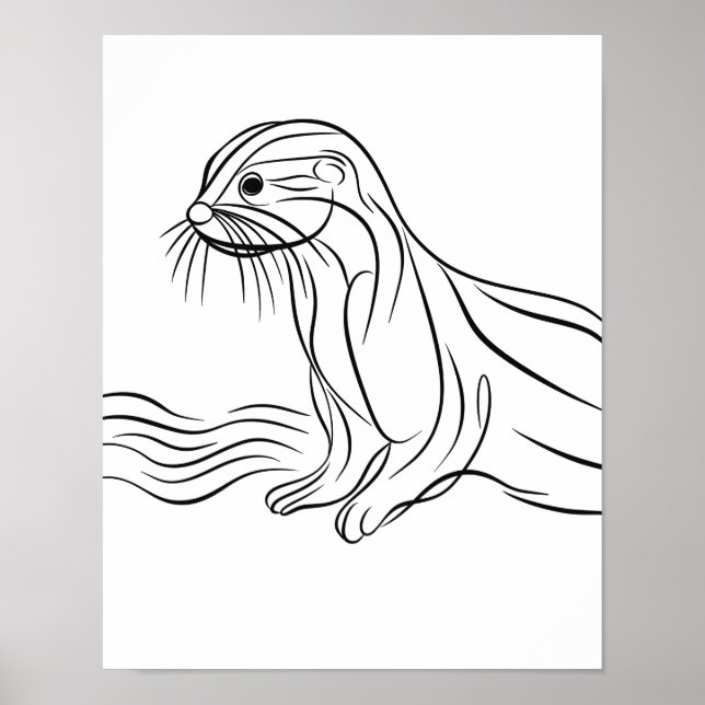 Irish River Otter Line Art Poster (Frente)