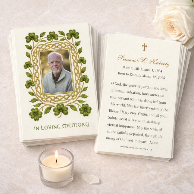 Irish Shamrock Gold Funeral Memorial Prayer Card (Criador carregado)