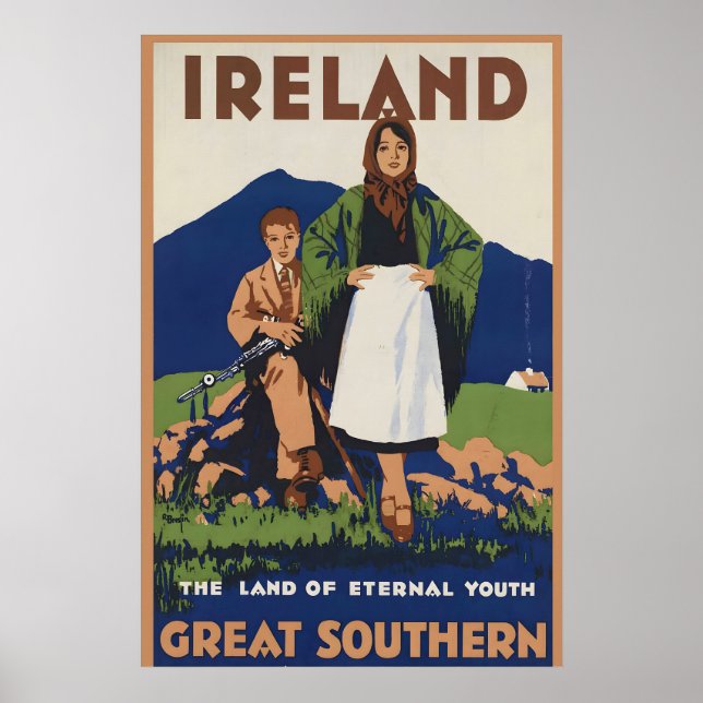 Irlanda Impressão de Poster de Viagem Antiga (Frente)