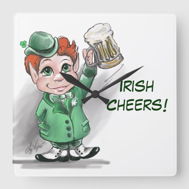 Irlandês Cheers! Relógio de Parede Quadrado (Frente)