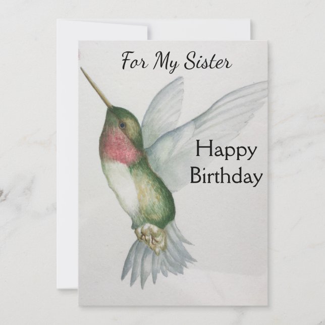 Irmã Birthday Hummingbird Elegant Watercolor (Frente)
