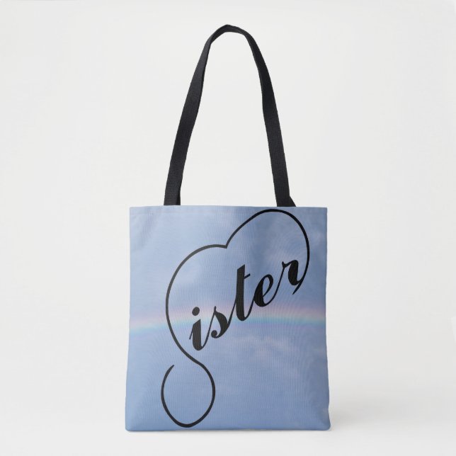 Irmã e um arco-íris em uma bolsa tote com impressã (Frente)