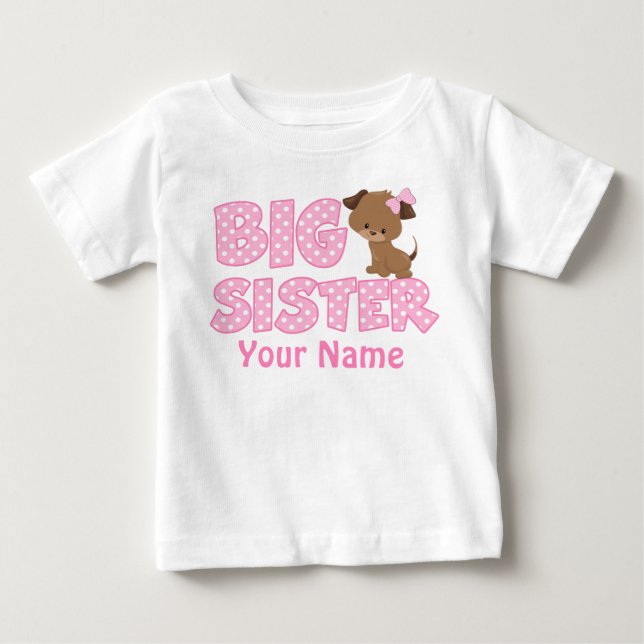 Irmã Grande Rosa Puppy Personalizada Camisa (Frente)