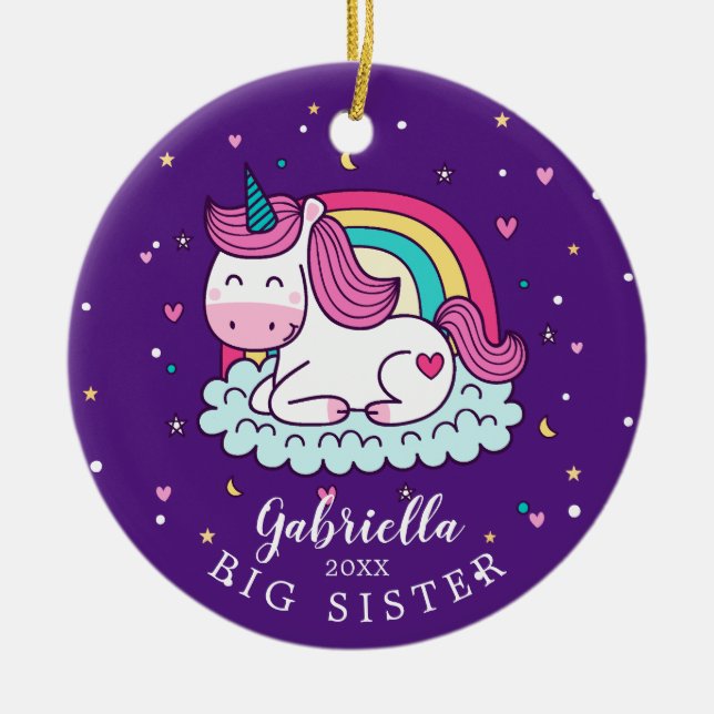 Irmã Mais Velha Unicórnio Fofo Enfeite de Natal (Frente)