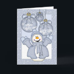 irmão, cartão de Natal feliz do boneco de neve -<br><div class="desc">Um cartão moderno da sensação com um boneco de neve alegre todas as cores no co-ordinating azul com o cartão e os baubles,  tirados digital por Tanya Salão</div>