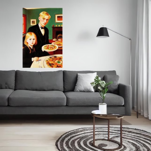Irmão, Irmã e mesa jantada | AI Art Poster (Criador carregado)