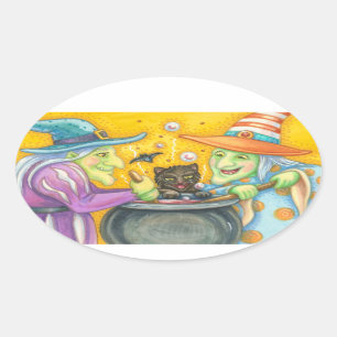 IRMÃS da BRUXA E folha do Oval das ETIQUETAS do