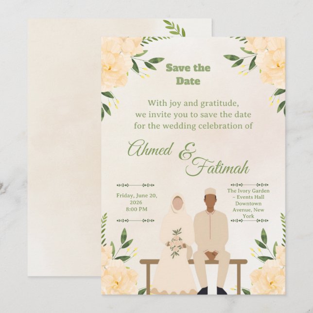 Islamic Wedding Save the Date | Modern Desing (Frente/Verso)