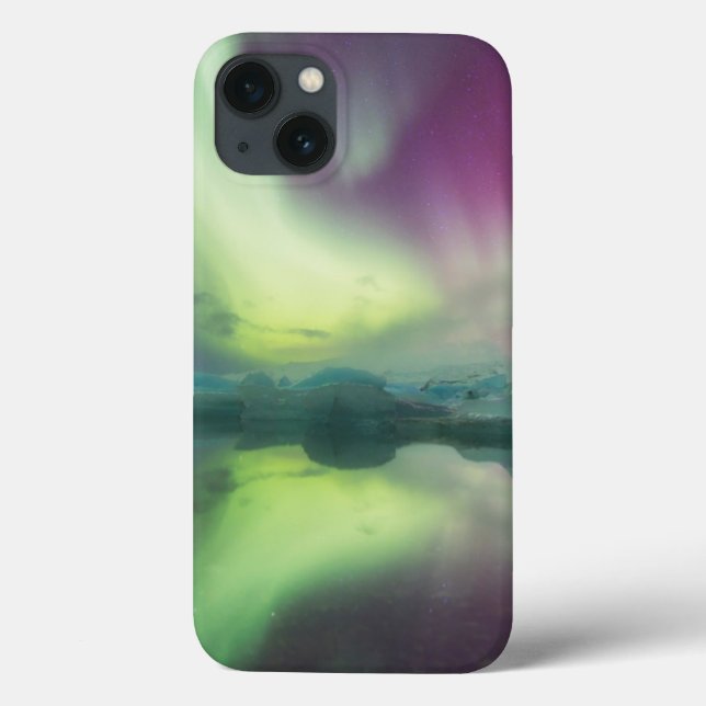 Islândia, Jokulsarlon. Luzes de Aurora Refletem (Verso)