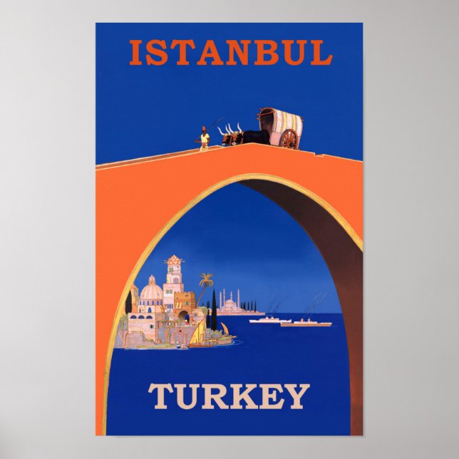Istambul, poster de viagens retrô turco (Frente)