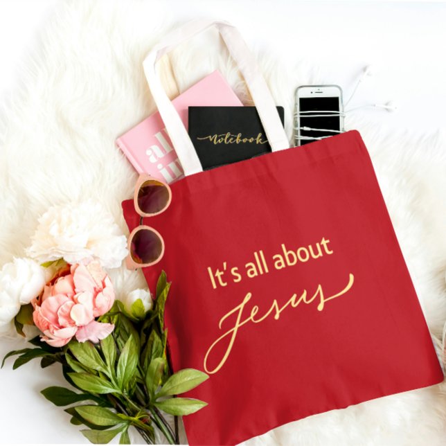 It’s All About Jesus – Elegant Red & Gold Tote Bag (Criador carregado)
