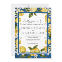 Italia Blue Watercolor Lemon Convite para Casament