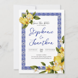 Italia Blue Watercolor Lemon Salve o Cartão de Dat