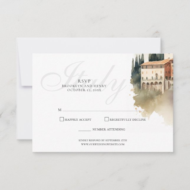 Itália Destination Watercolor RSVP Card (Frente)