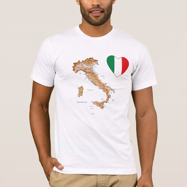 Itália Flag Heart and Map T-Shirt (Frente)