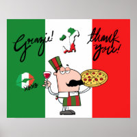 Itália Grazie Pizza Chef Wine Kiss XOXO Art Poster