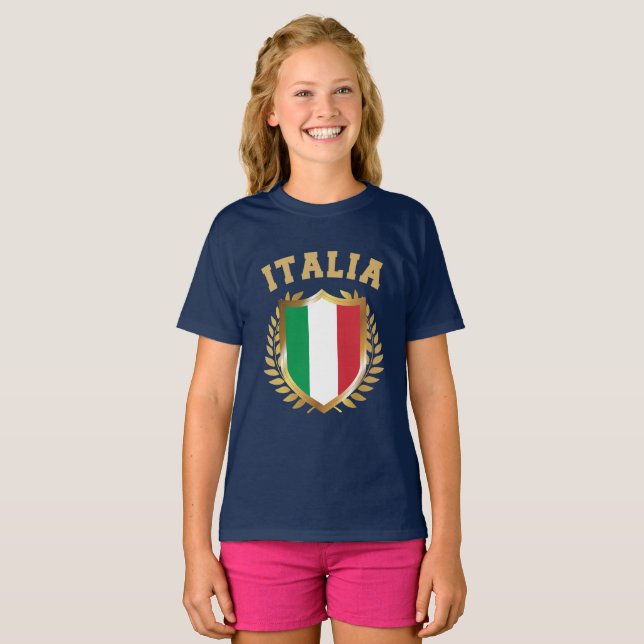 Italia/Itália Flag Shield T-Shirt (Frente Completa)