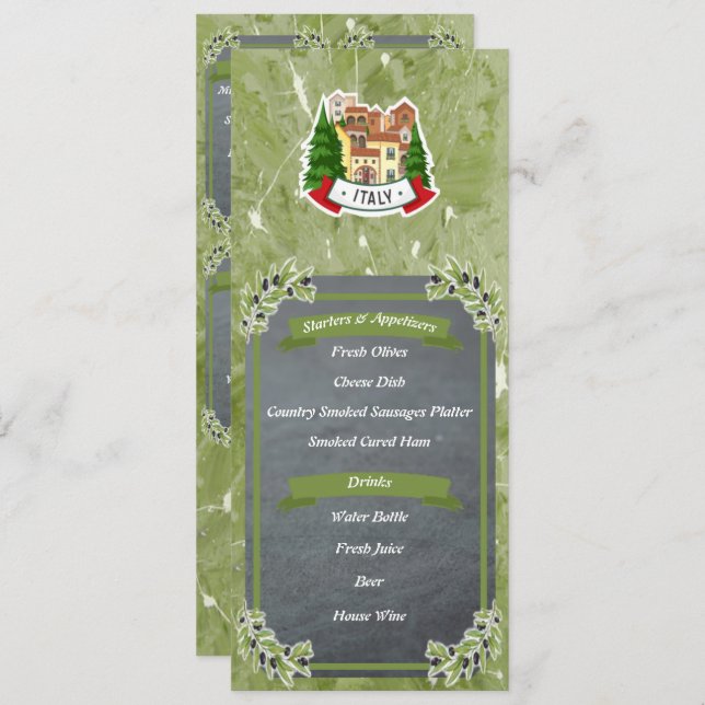 Italian menu restaurant 10,16 x 23,5 (Frente/Verso)