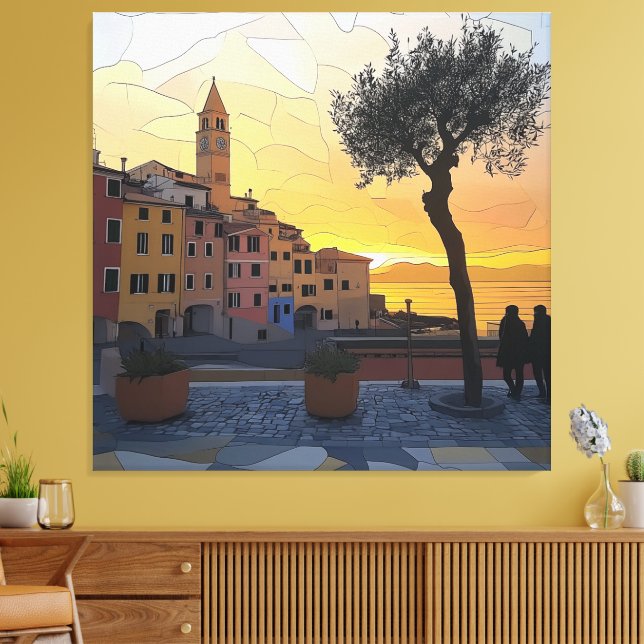 Italian Riviera Sunset Art - Canvas Print (Insitu(Sala de estar))