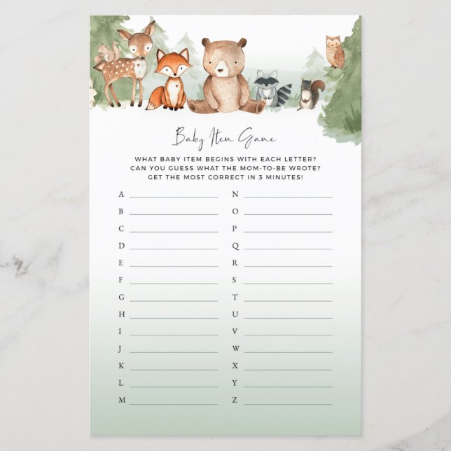 Itens de Bebê para Jogo de Chá de Bebê Florestal (Frente)