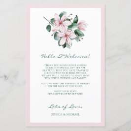 Itinerário de Boas-Vindas de Casamento Floral Rosa