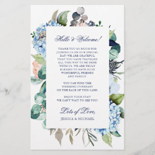 Itinerário de Boas-vindas do Casamento Floral Azul