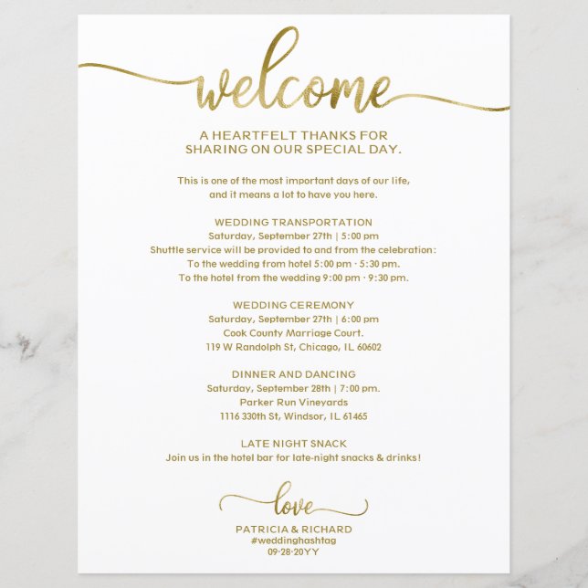 Itinerário de Casamento de Caligrafia barato (Frente)