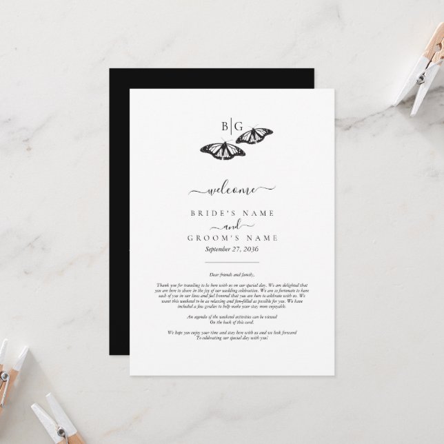 Itinerário de Casamento de Monograma da Borboleta  (Frente/Verso In Situ)