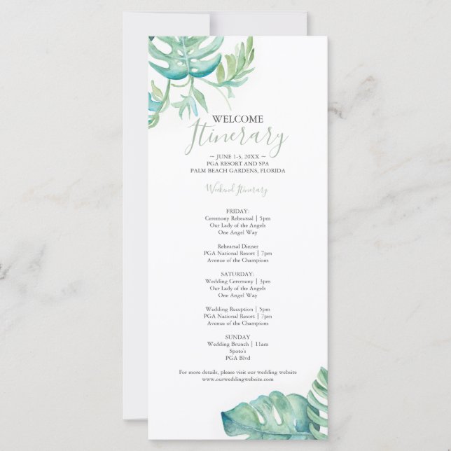 Itinerário de Casamento Tropical com Aquarela (Frente)